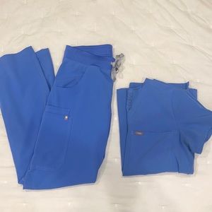 FIGS XS Catarina Top XS TALL Kade Pants Ceil Blue set